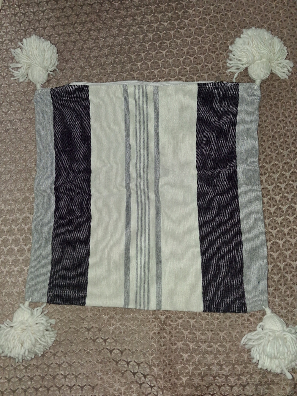 Handwoven Neutral Stripe Throw Pillow Cover with Tassels